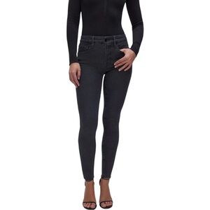 Good American Good Legs Skinny Jeans Sz 00 / 24 Black Gray Wash Raw Hem GLRH419T